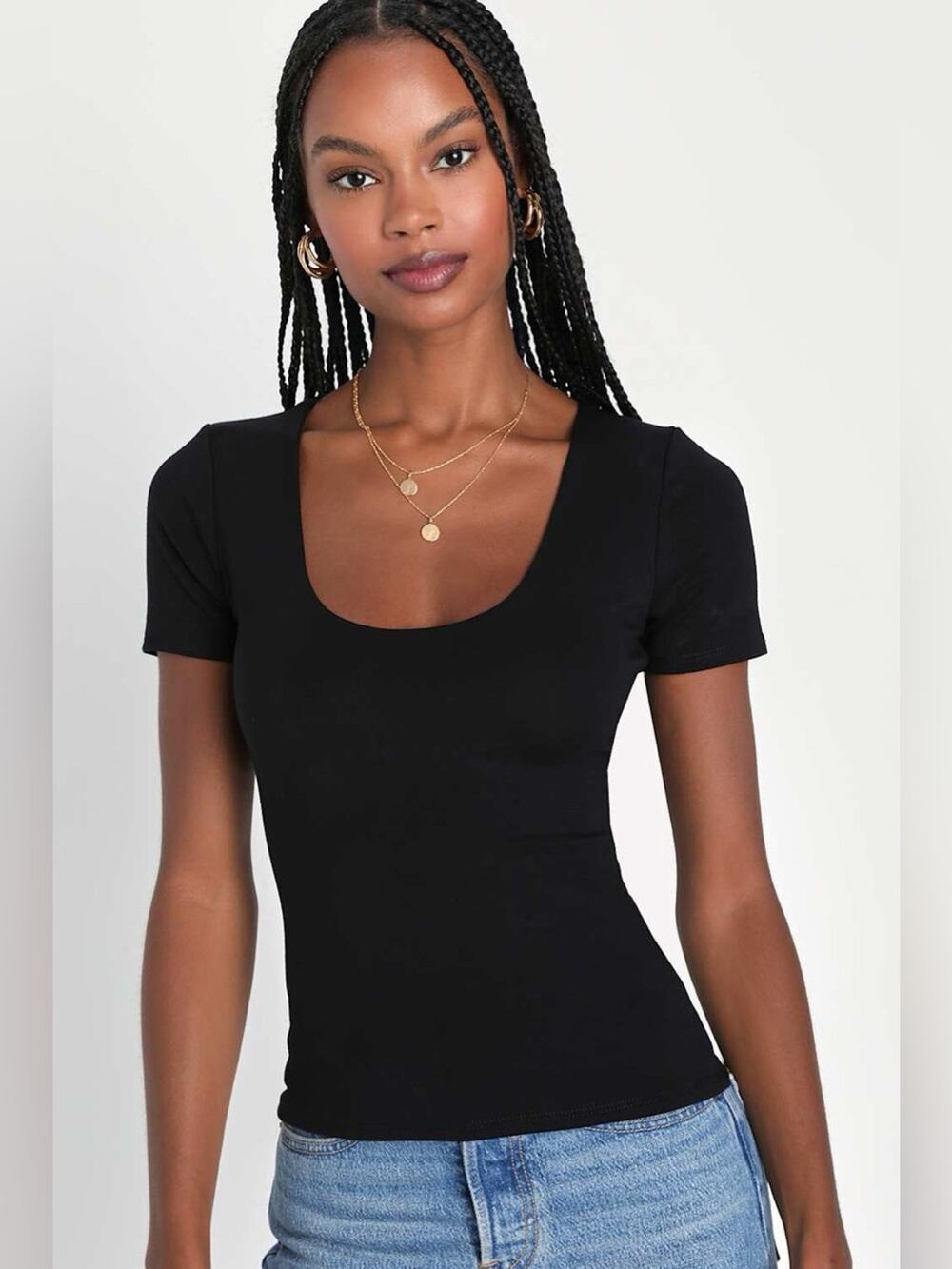 Lulu's Basically Effortless Black Scoop Neck Top S NWT